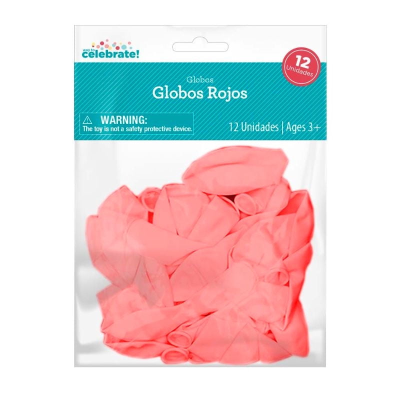 Set 12 Globos De Látex Color Rojo, Producto Surtido 1 Un Way to celebrate