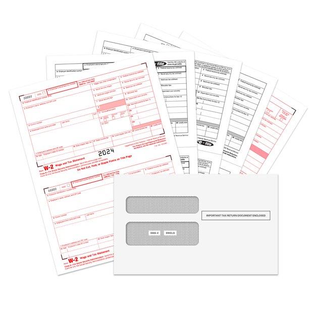 Formularios W-2 2024, formularios de impuestos de 6 partes, 25, kit Fentasy para empleados