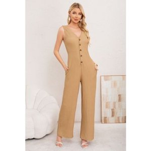 Likeshop - Enterito Premium Largo Primavera Mujer Tela Texturizada Botones 3387