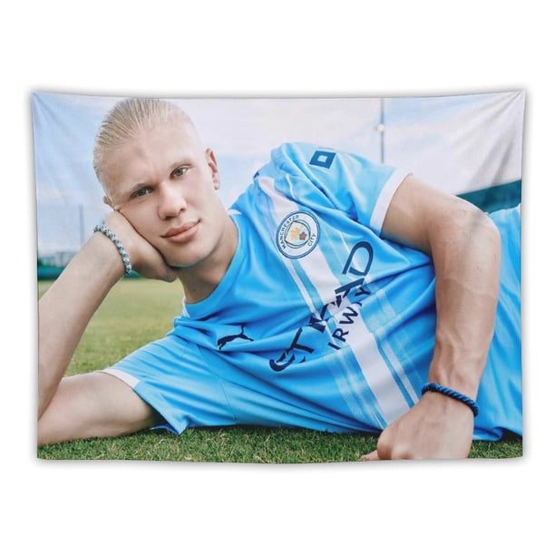 Erling Haaland Tapiz Temático Anti-Bolitas, Regalo Colgante de Pared, Fondo para Habitación, Dormitorio, Fans, Pancarta de Fondo, Suministros de Decoración para Fiesta de Cumpleaños 75*100CM,30"