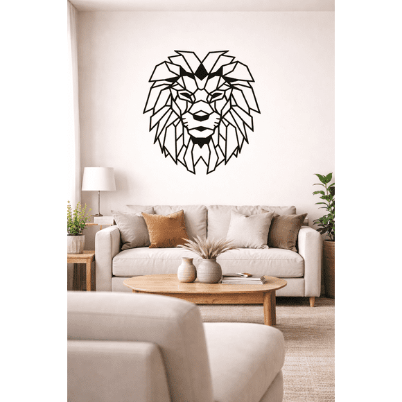 Cuadro Decorativo León Mandala Negro 39x49 Cm Mdf 1 capa,