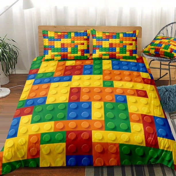 2/3pcs Soft and Skin-Friendly Building Blocks Duvet Cover Set for Bedroom and Guest Room - Includes 1 Duvet Cover and 2 Pillowcases - Enhance Your Sleep Experience