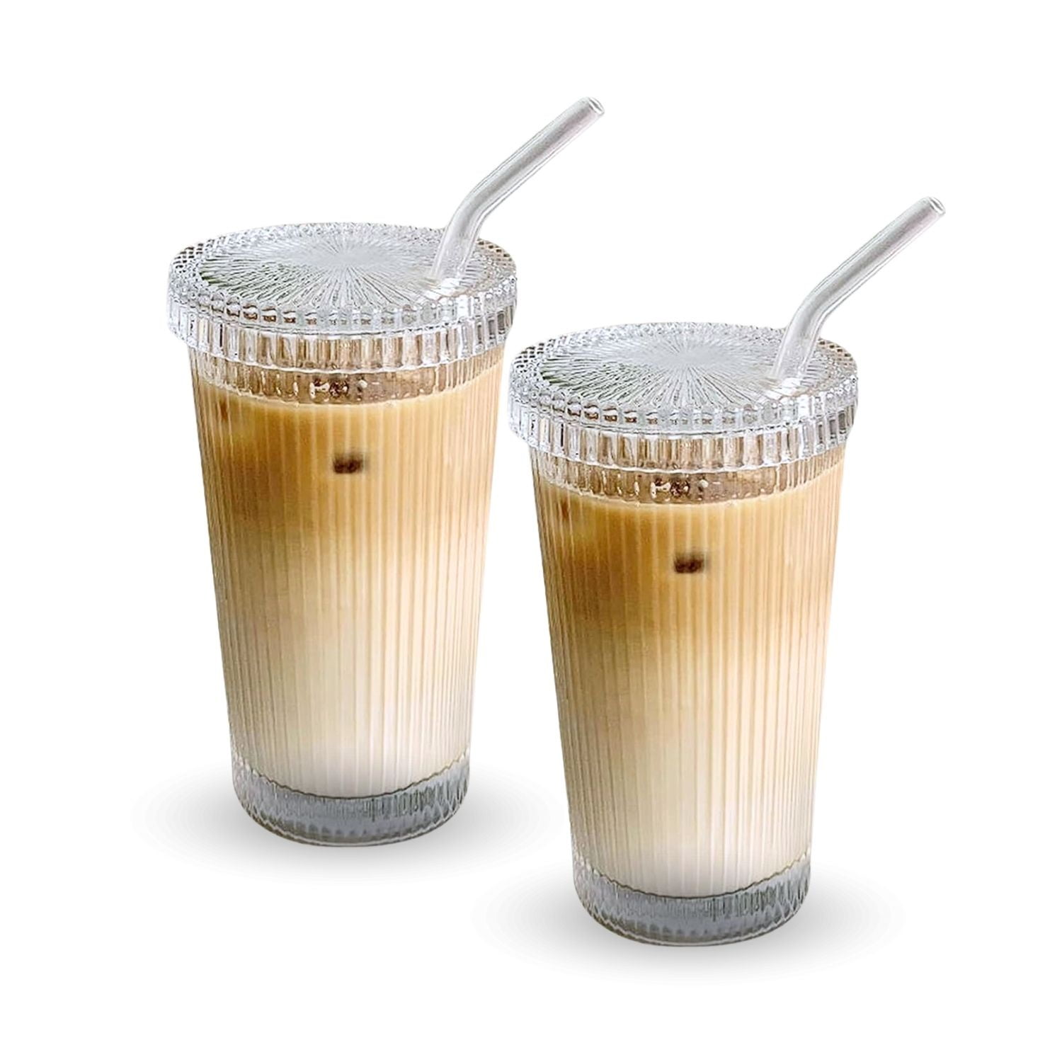 Santú Home & Deco - Set 2 Vaso Vidrio Con Bombilla Y Tapa Lineas 380ml