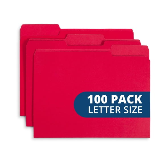 Carpeta de archivos Blue Summit Supplies con lengüeta cortada 1/3, tamaño carta, roja