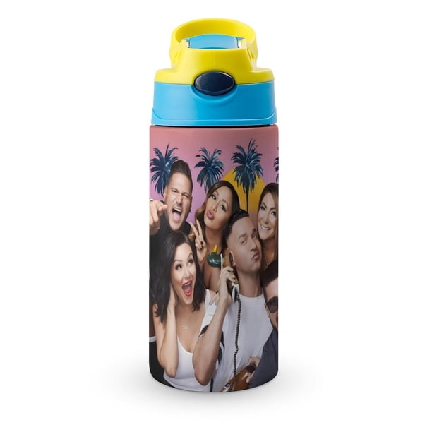 Jersey Shore Botella de Agua con Tapa Pop Top de Un Toque, Acero Inoxidable, a Prueba de Fugas, para Deportes, Botella Infantil azul 12 oz
