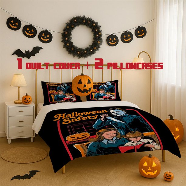 3pcs Moonlight Horror Printed 3pcs Bedding Set Soft Duvet Cover with 2 Pillowcases All Season Comfort