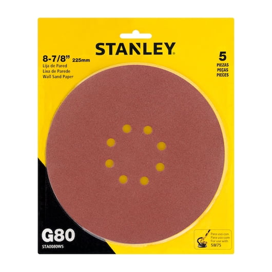 Disco Lijador Grano 80 De 8-7/8" 225mm 5 Unidades Stanley