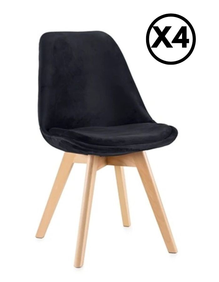 Moadchile - Pack 4 Sillas Tulip Velvet Terciopelo Acolchadas Negro