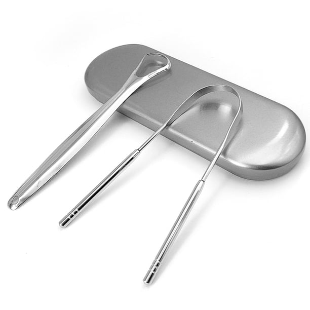 Raspador de lengua para adultos (2 piezas), raspador de lengua para adultos, reduce el mal aliento (incluye caja), raspador de lengua de acero inoxidable, raspador de lengua de metal, raspador de