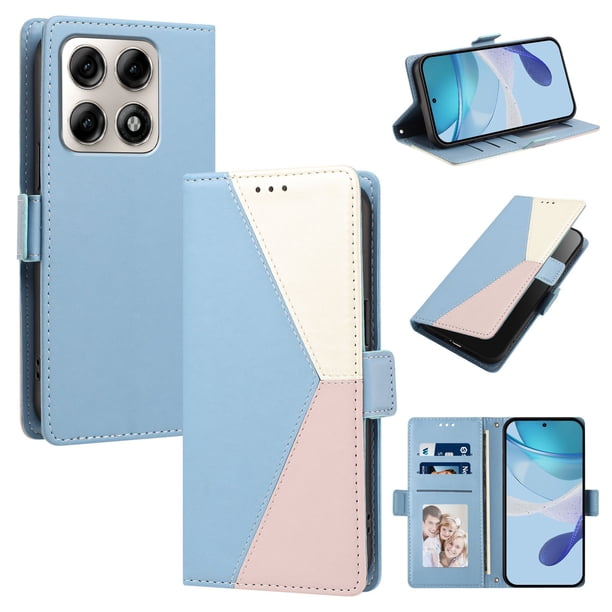 Cartera Plegable para Motorola Edge 70 Pro, PU Tricolor con Ranuras, Azul Claro