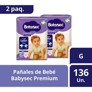 2 Paquetes De Pañales De Bebé Babysec Premium 136 Un G