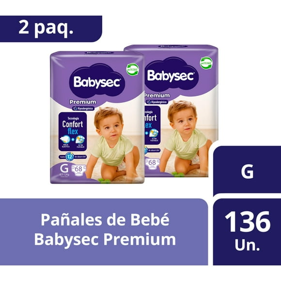 Paquetes de Pañales de Bebé Babysec Premium 68 un G