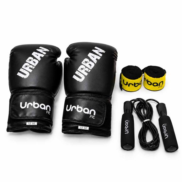 Set De Boxeo 3 En 1 Urban Fit Training Guantes 12 Oz Vendas Cuerda