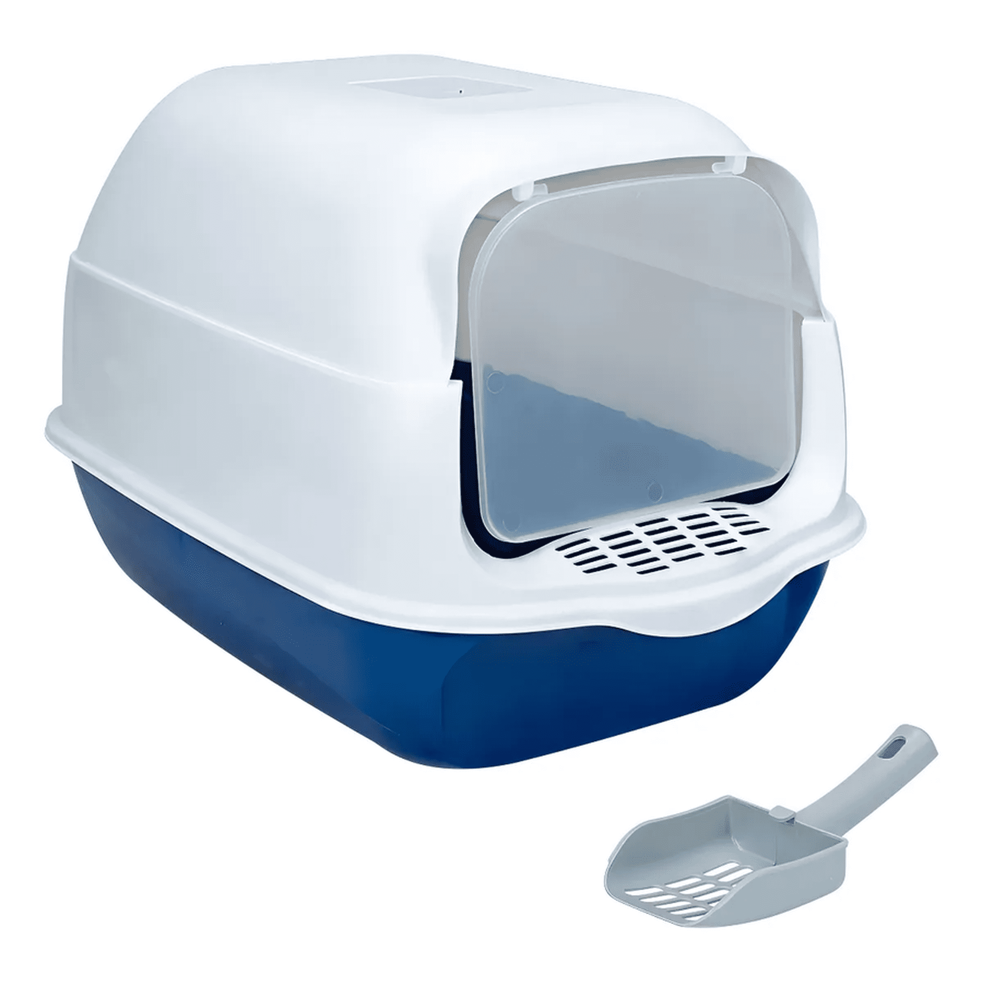 Genérico - Arenero Sanitario Para Gato Cerrado Con Pala Puerta Abatible Color Azul Marino