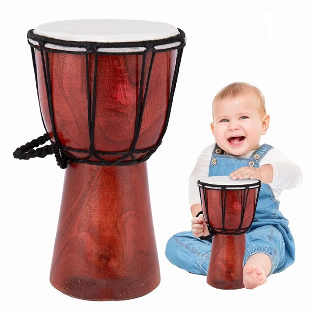 Tambor de juguete ArtCreativity Mini de madera de 20 cm para niños, color marrón rústico