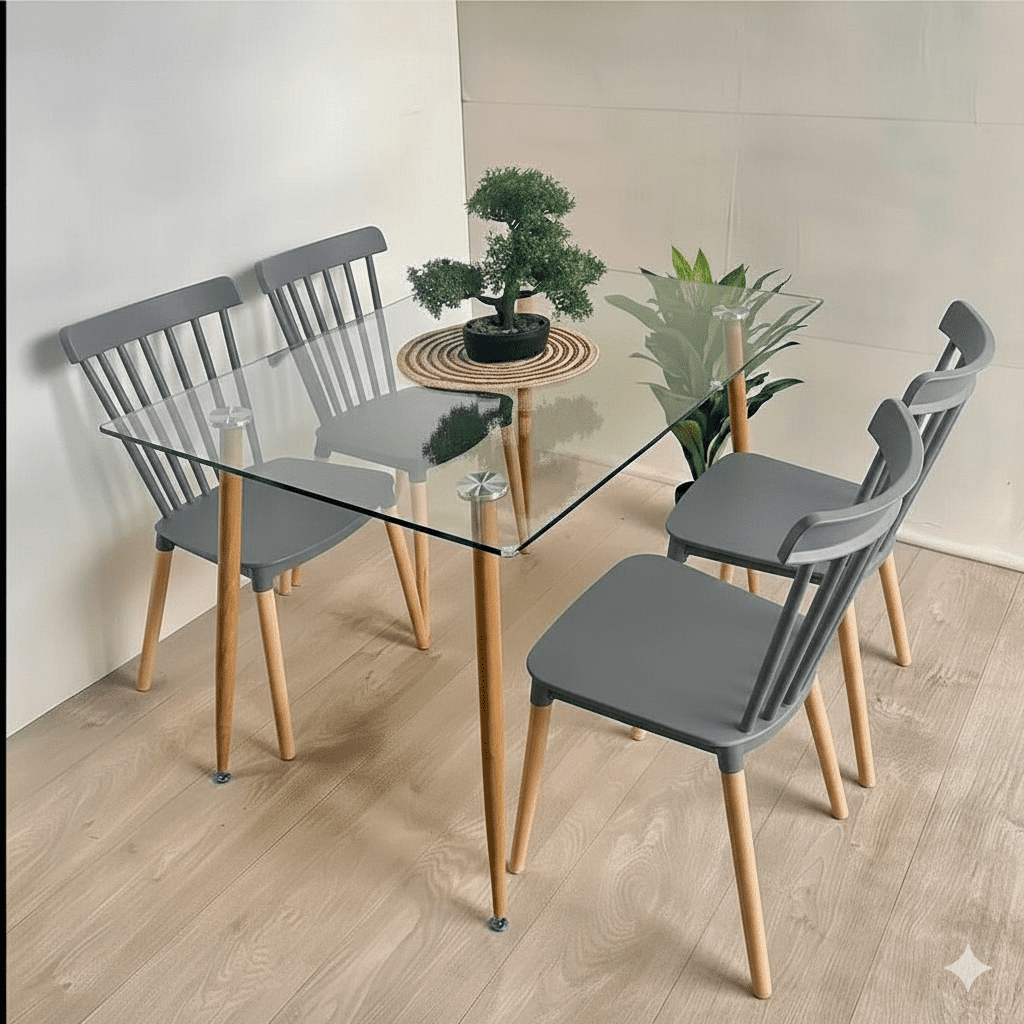 Nevi Express - Comedor Mesa De Vidrio 120x80 + 4 Sillas Windsor