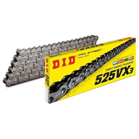 Cadena de rodillos DID 525VX3 de 116 eslabones, tipo X‑Ring, acero