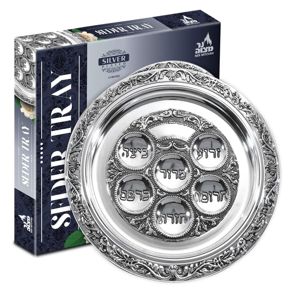 Plato para seder de Pascua, Ner Mitzvah, chapado en plata, 30 cm