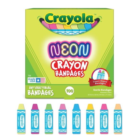 Curitas CARE BAND 100 unidades con forma de crayola neón para niños