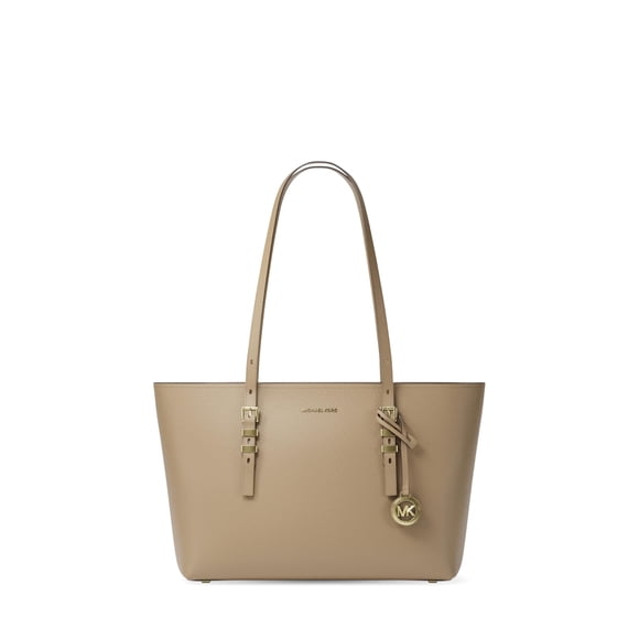 Bolso de mano Michael Kors Quinn mediano de cuero pebble color husk