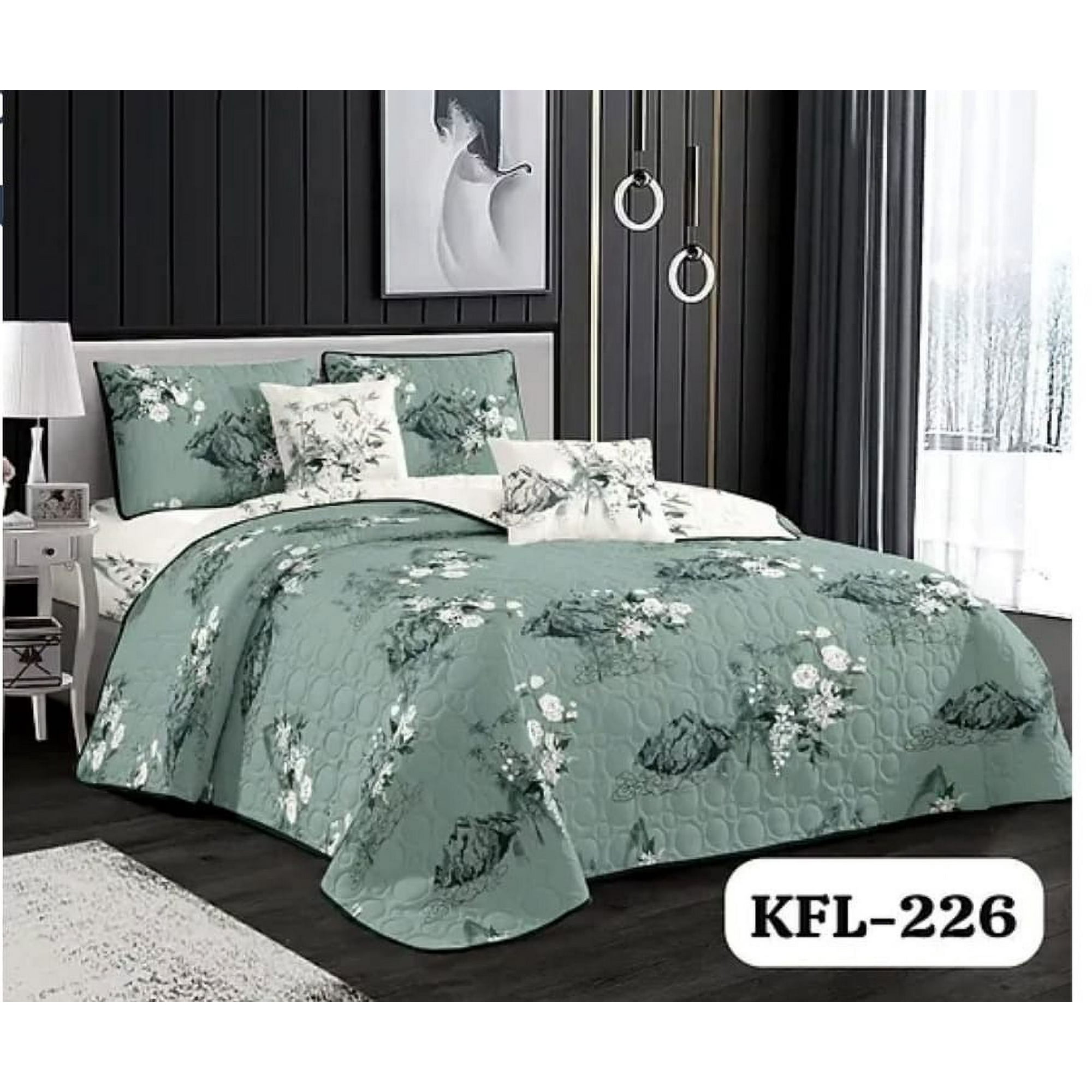 Cubrecama Quilt Verano 2 Plazas - Verde Agua Hojas Kfl226