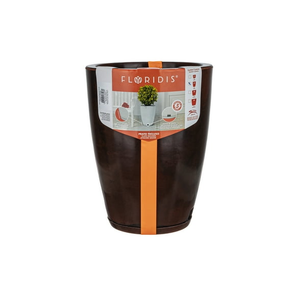 Macetero Marron Marmol Amsterdam 44cm Alto Con Plato