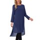thumbnail image 4 of INSPIRE CHIC Blusas de mujer con bajo alto bajo, cuello redondo, blusa de gasa asimétrica, camisa suelta de manga larga con abertura lateral, tops casuales M azul oscuro, 4 of 6