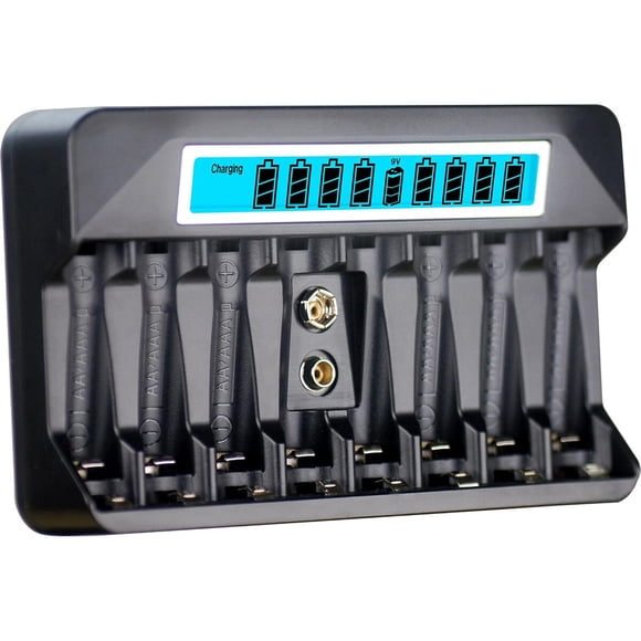 Cargador De Baterías 9 Ranuras Aa Aaa 9v Nimh 500 Ma Rápido