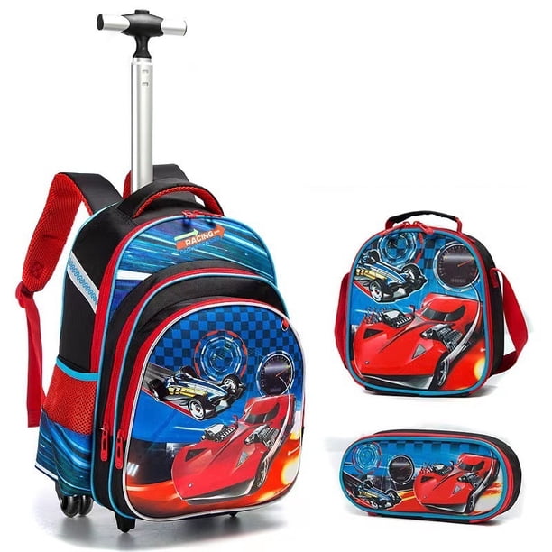 Children's Wheeled Backpack Girls School Backpack Rolling Luggage Backpack Boys School Trolley Bag Set Lunch Bag and Pencil Case