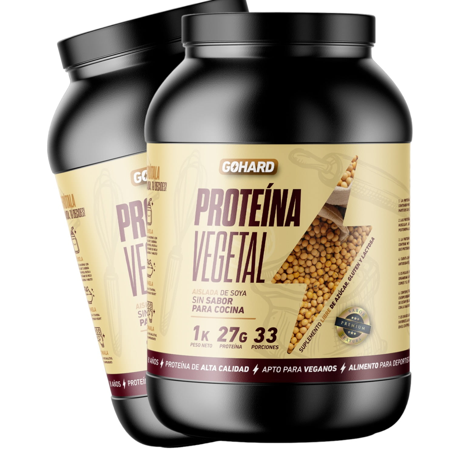 Gohard - Pack Proteinas Vegetales 2kg En Total 66sv Sin Sabor