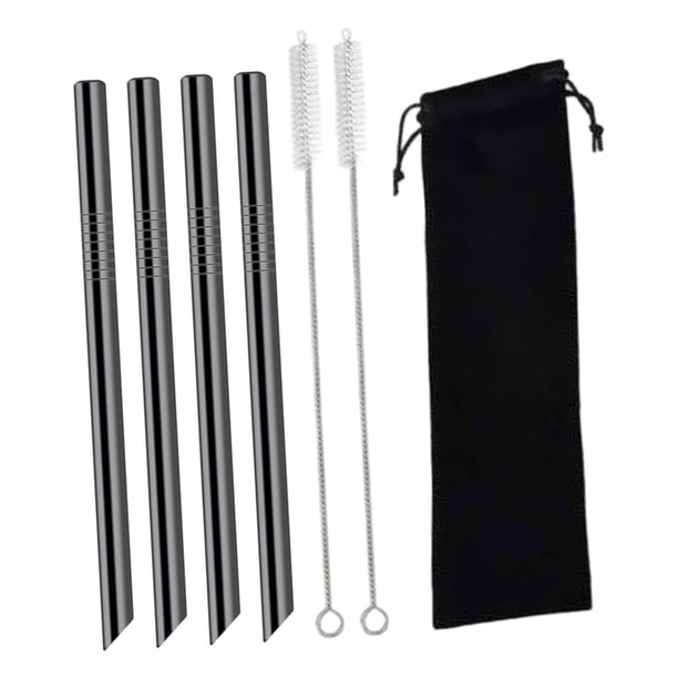 Juego de 4 pajitas de metal para té de burbujas, ideales para viajes, vasos, batidos y mucho más. Fabricadas en acero inoxidable. Perfectas para lleva Negro