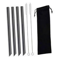 Magideal - Juego De 4 Pajitas De Metal Para Té De Burbujas, Ideales Para Viajes, Vasos, Batidos Y Mucho Más. Fabricadas En Acero Inoxidable. Perfectas Para Lleva Negro