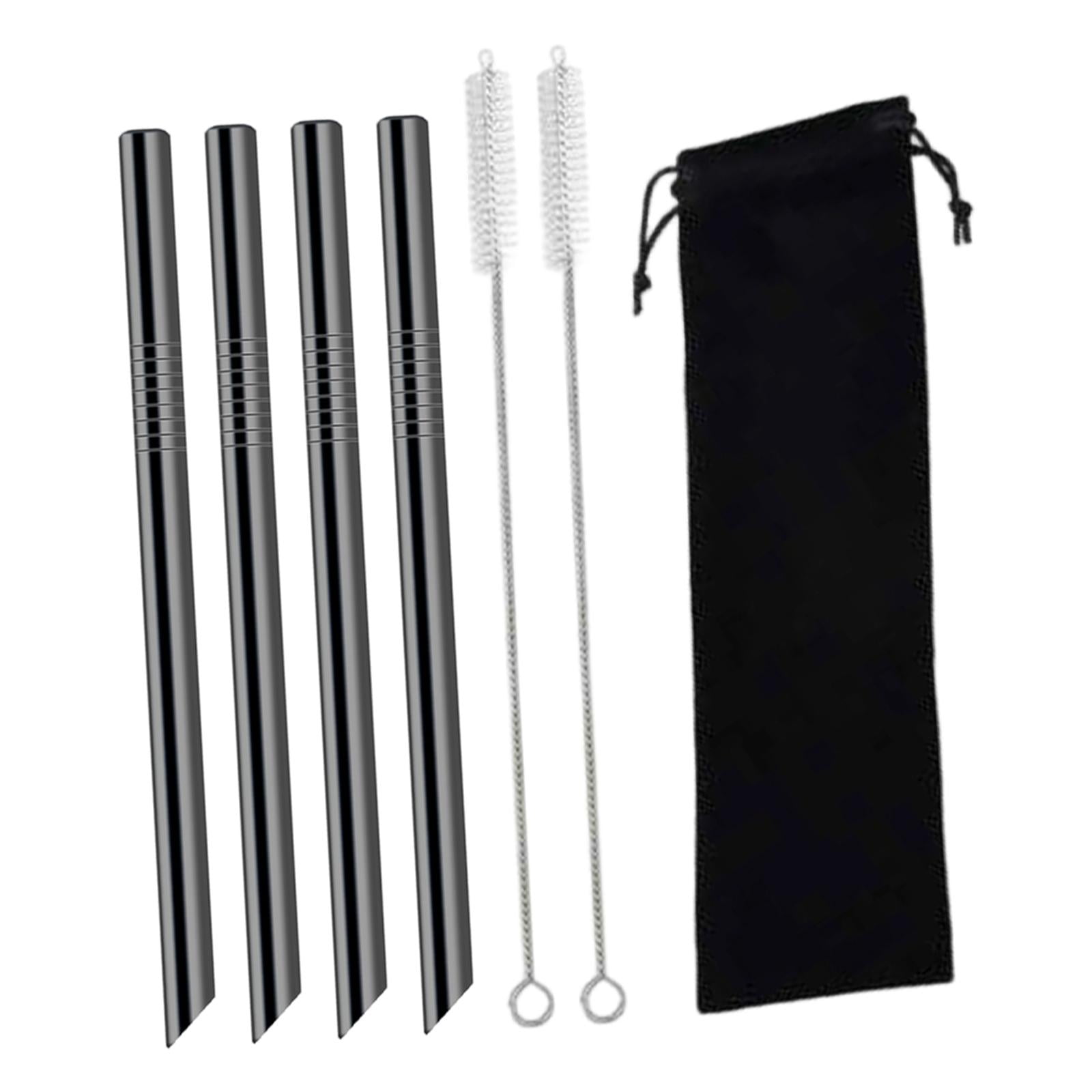 Magideal - Juego De 4 Pajitas De Metal Para Té De Burbujas, Ideales Para Viajes, Vasos, Batidos Y Mucho Más. Fabricadas En Acero Inoxidable. Perfectas Para Lleva Negro