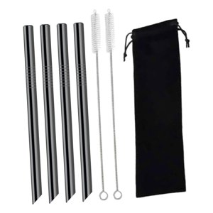 Magideal - Juego De 4 Pajitas De Metal Para Té De Burbujas, Ideales Para Viajes, Vasos, Batidos Y Mucho Más. Fabricadas En Acero Inoxidable. Perfectas Para Lleva Negro