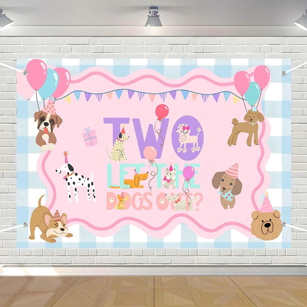 Decoración de Banner Bad Two The Bone Two Let the Dogs Out para Fiesta de Cumpleaños de Perro de 2 Años, Cachorro, Fiesta de Cumpleaños 2º, 5×3 pies