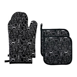 Magideal - Guantes De Horno Portátiles Almohadilla De Aislamiento Guantes De Horno Con Juego De Agarraderas, Guantes Para Hornear Resistentes Al Calor Para , Negro