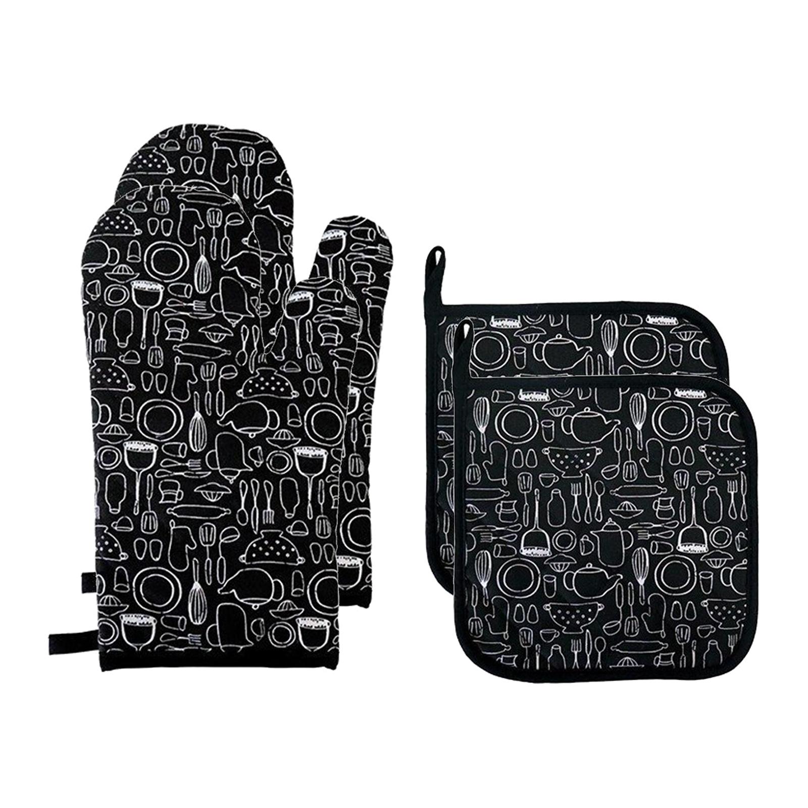 Magideal - Guantes De Horno Portátiles Almohadilla De Aislamiento Guantes De Horno Con Juego De Agarraderas, Guantes Para Hornear Resistentes Al Calor Para , Negro