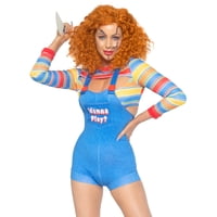 Top Corto Con Estampado De Rayas Múltiples Y Overol Vaquero Costume Leg Avenue, Talla Xs