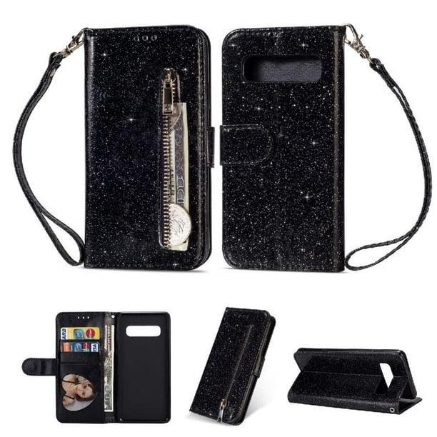 Funda para FOXDOCK Elegante funda Samsung Galaxy S10 Plus Glitter con cremallera-Ideal para el uso diario