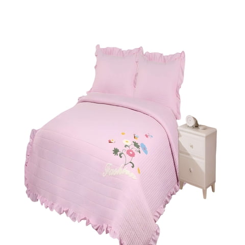 Genérico - Quilt Cubrecama De Verano Con Flores Bordadas 2 Plazas Rosa O