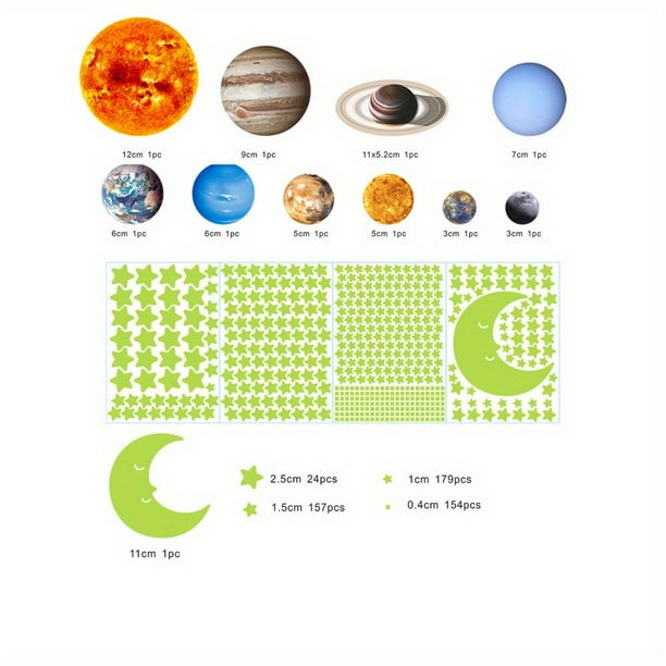 525pcs, Luminous 3D Stars Dots Wall Sticker For Kids Room Bedroom Home Decoration Glow In The Dark Moon Decal Fluorescent DIY Stickers