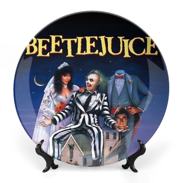Beetlejuice Plato decorativo de porcelana fina (bone china), plato decorativo de cerámica para hogar, oficina, soporte de pared, platos decorativos para dormitorio - 6 pulgadas (15 cm)