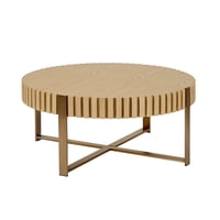 M&Ms - Modern Handcraft Drum Coffee Table 31.5 Inch Round Coffee Table For Living Room,Small Coffee Table With Sturdy Pedestal,Natural Ash