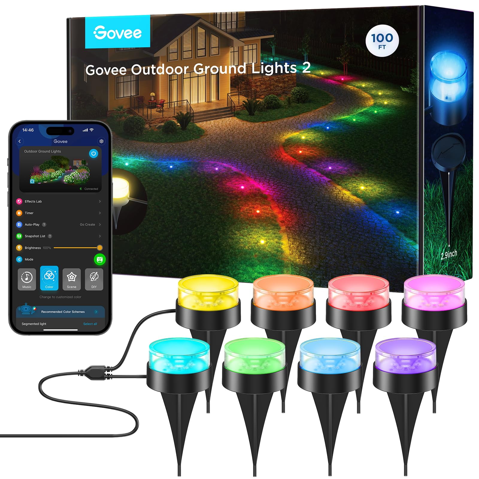 Luces De Suelo Para Exteriores Govee, Paquete De 30 Unidades, 100 M, Rgbic, Blanco Cálido