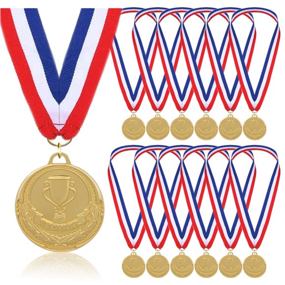 Medallas Donrime Pack de 12 - Medalla de Oro con Cinta "WINNER" de 5 cm