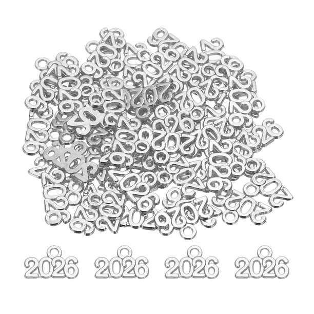 Uxcell Encanto de Número de Año de Metal, Encanto de Año 2026 Plateado para Hacer Joyas DIY, Pulseras de Collar, Llavero. Paquete de 50