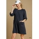 thumbnail image 1 of Vestido Corto Casual De Punto De Algodón Suave Con Cuello Redondo Y Manga Corta En Tejido Francés Liso Bolsillos Laterales Dobles Azul Marino (para Mujer), 1 of 2