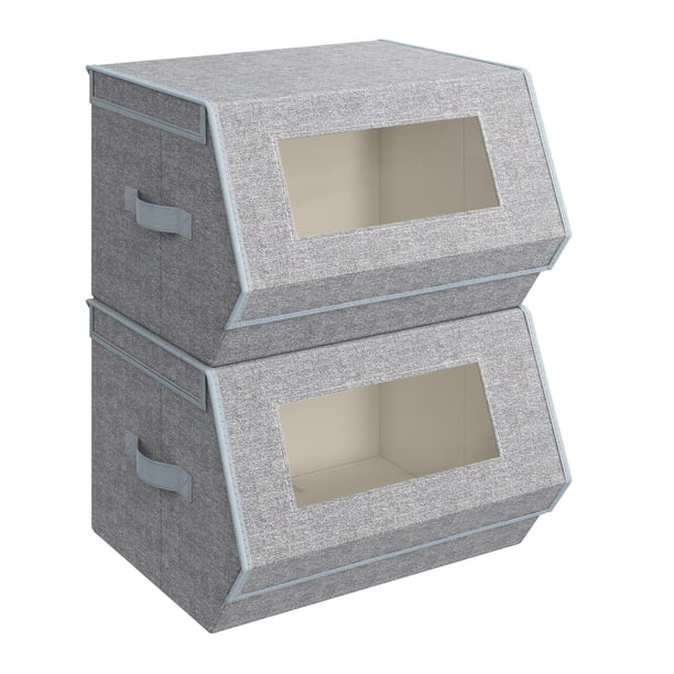 Juego de cubos de almacenamiento SONGMICS apilables con tapas, 2 unidades, color gris tórtola