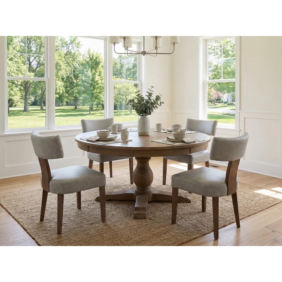 Juego de 4 sillas de comedor RIVOVA estilo Mid Century gris en cuero sintético PU