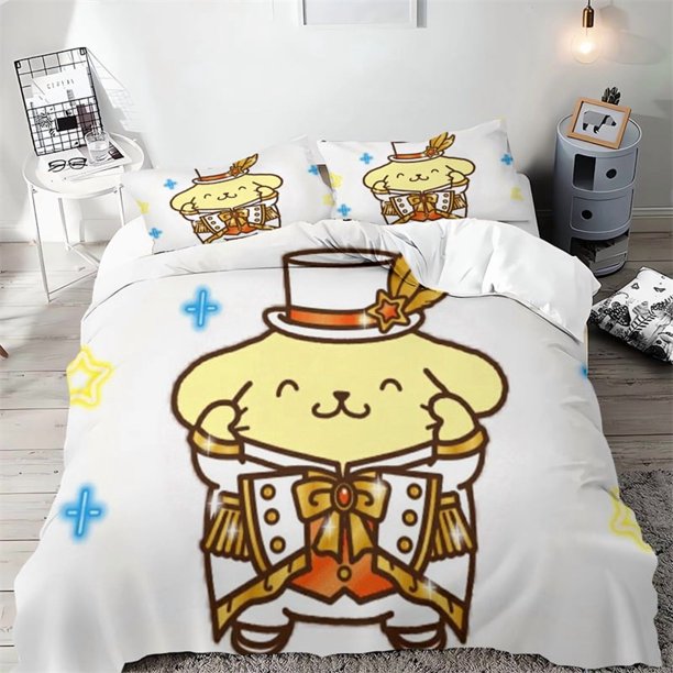 v1372 Bed Sheets Pompompurin Duvet Set Room Decoration Home Bedding Set Multi-size Single Double Bed Suitable for Adults and Children Sewing 3-Piece Bedding Set (1 Duvet Cover + 2 Pillow Shams) Bed Sh